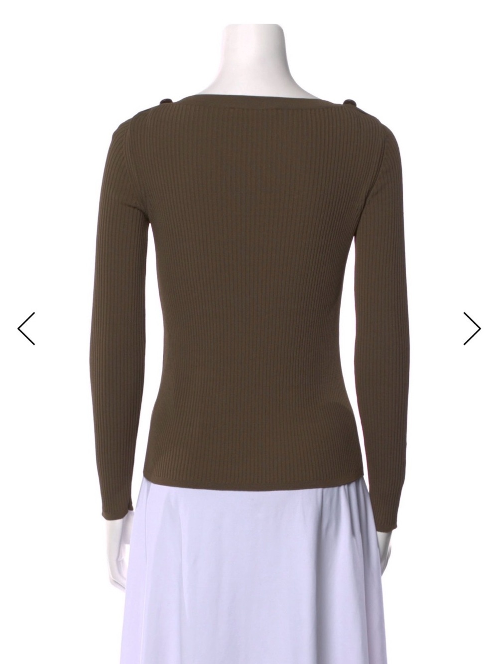 MaxMara Olive Off-Shoulder Ribbed Knit Sweater - Picture 3 of 3